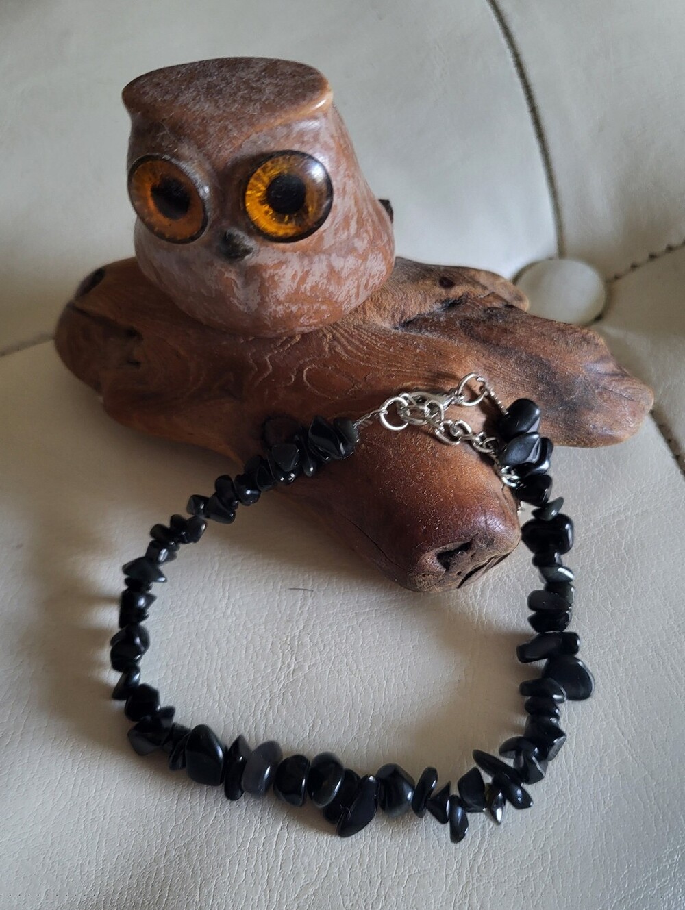 Obsidian Gemstone Chip Anklet